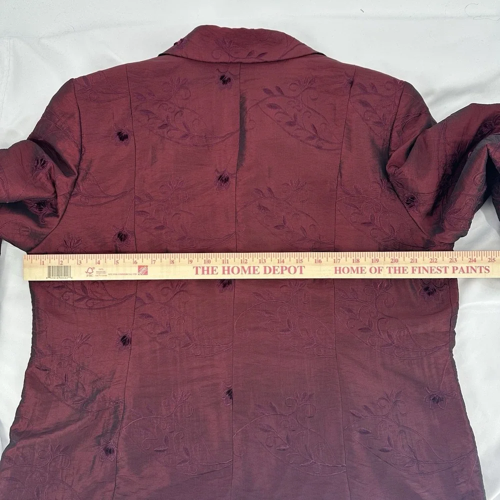 Coldwater Creek PXL Burgundy Jacket Blazer Embroidered Metallic Shiny Career Top